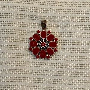 Premier Designs Red Turquoise Enamel Flower Flipside Reversible Pendant